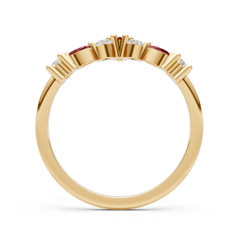 Round and Marquise Lab Grown Diamonds Chevron Wedding Gold Ring