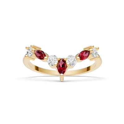 Round and Marquise Lab Grown Diamonds Chevron Wedding Gold Ring