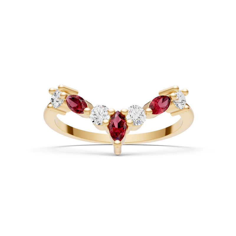 Round and Marquise Lab Grown Diamonds Chevron Wedding Gold Ring