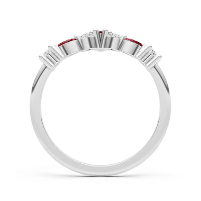 Round and Marquise Lab Grown Diamonds Chevron Wedding Gold Ring