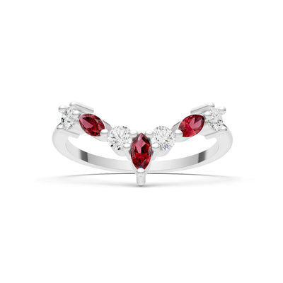 Garnet Round and  Marquise Chevron Wedding Ring