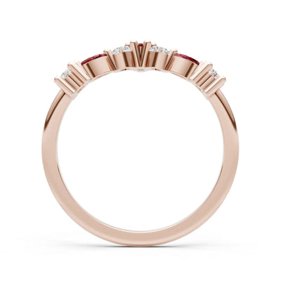 Round and Marquise Lab Grown Diamonds Chevron Wedding Gold Ring