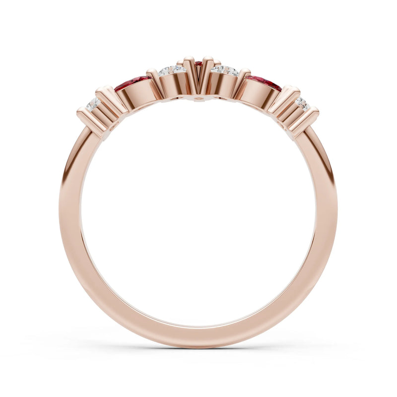 Round and Marquise Lab Grown Diamonds Chevron Wedding Gold Ring