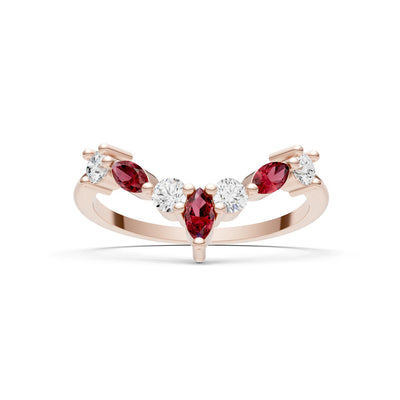 Garnet Round and  Marquise Chevron Wedding Ring