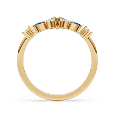 Round and Marquise Lab Grown Diamonds Chevron Wedding Gold Ring