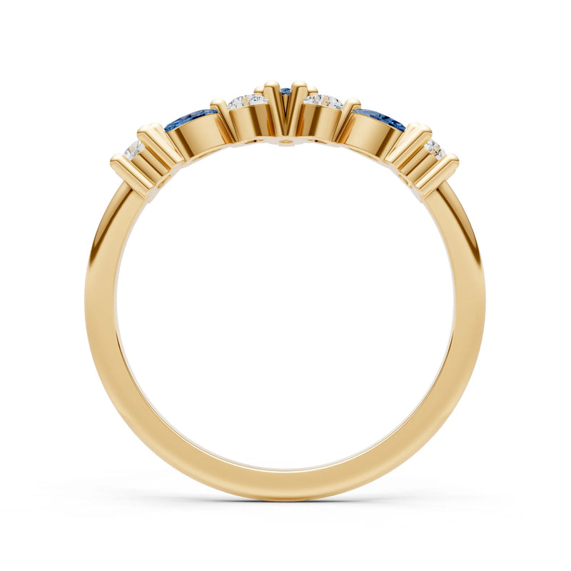 Round and Marquise Lab Grown Diamonds Chevron Wedding Gold Ring