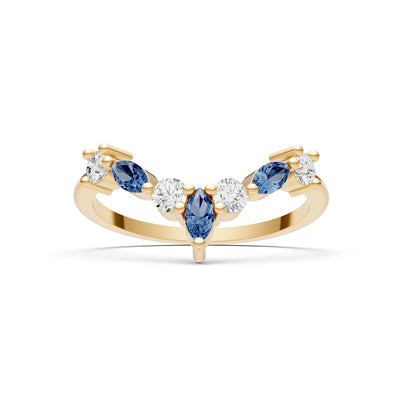 Round and Marquise Lab Grown Diamonds Chevron Wedding Gold Ring
