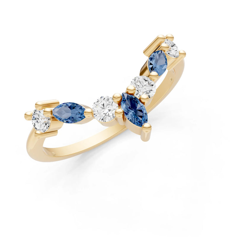 London Blue Topaz Round and  Marquise Chevron Wedding Ring