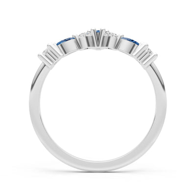 Round and Marquise Lab Grown Diamonds Chevron Wedding Gold Ring
