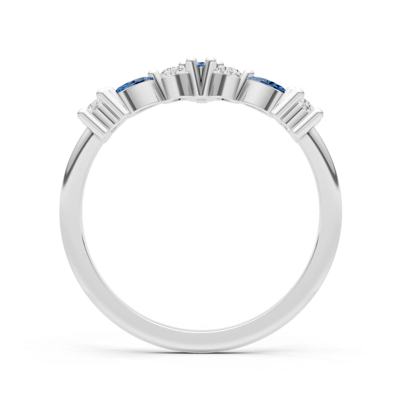 Round and Marquise Lab Grown Diamonds Chevron Wedding Gold Ring