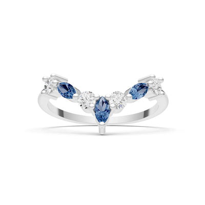Round and Marquise Lab Grown Diamonds Chevron Wedding Gold Ring