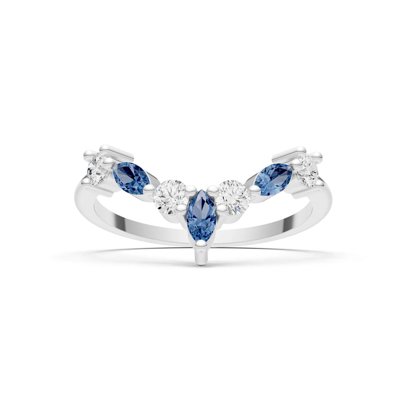 Round and Marquise Lab Grown Diamonds Chevron Wedding Gold Ring