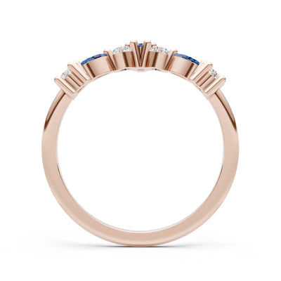 Round and Marquise Lab Grown Diamonds Chevron Wedding Gold Ring