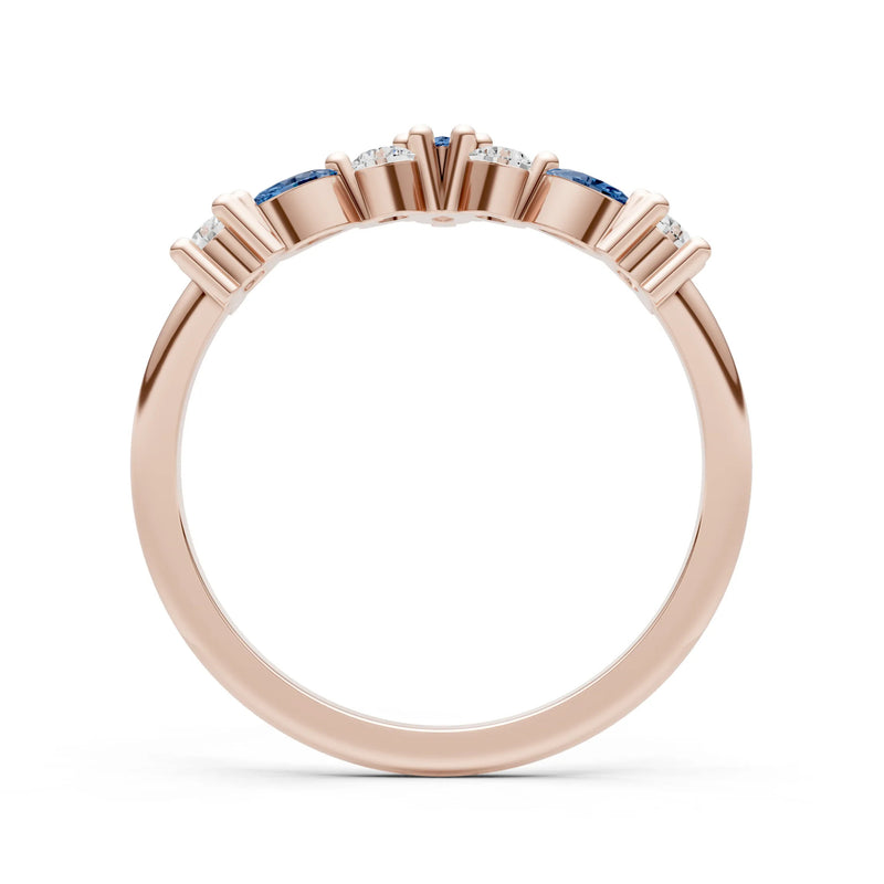 Round and Marquise Lab Grown Diamonds Chevron Wedding Gold Ring