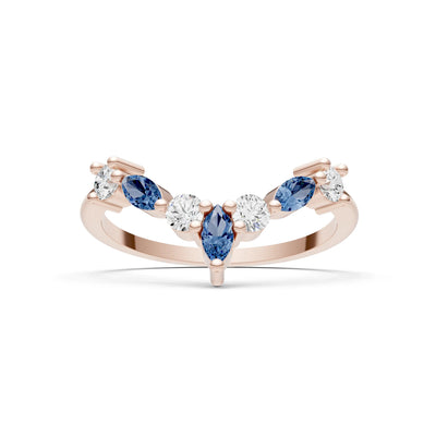Round and Marquise Lab Grown Diamonds Chevron Wedding Gold Ring
