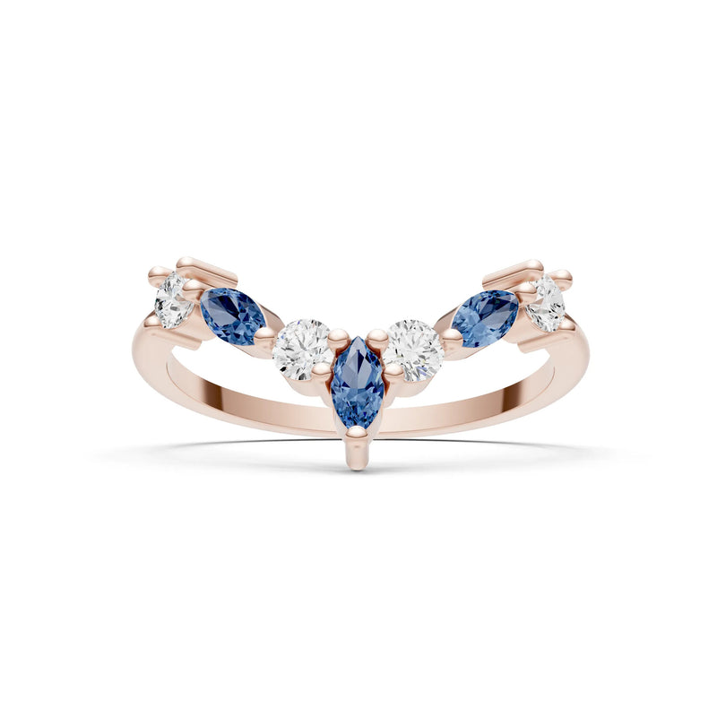 Round and Marquise Lab Grown Diamonds Chevron Wedding Gold Ring