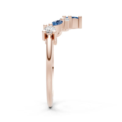 Round and Marquise Lab Grown Diamonds Chevron Wedding Gold Ring