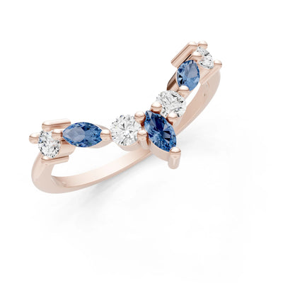London Blue Topaz Round and  Marquise Chevron Wedding Ring