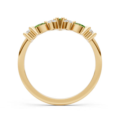 Round and Marquise Lab Grown Diamonds Chevron Wedding Gold Ring