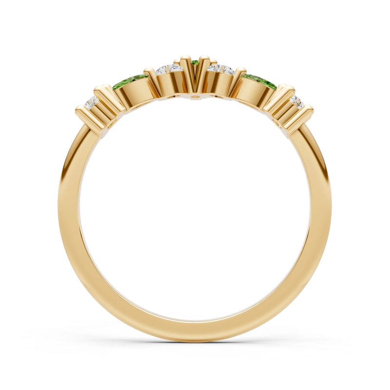 Round and Marquise Lab Grown Diamonds Chevron Wedding Gold Ring