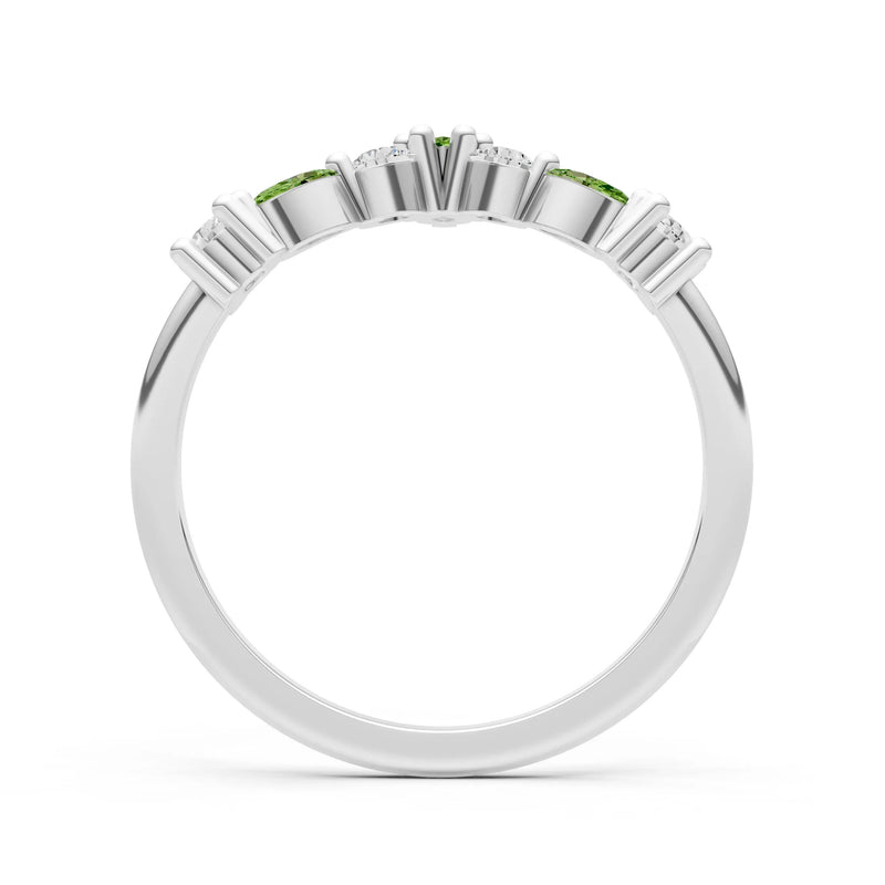 Round and Marquise Lab Grown Diamonds Chevron Wedding Gold Ring