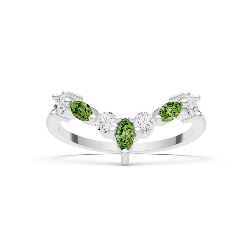 Round and Marquise Lab Grown Diamonds Chevron Wedding Gold Ring