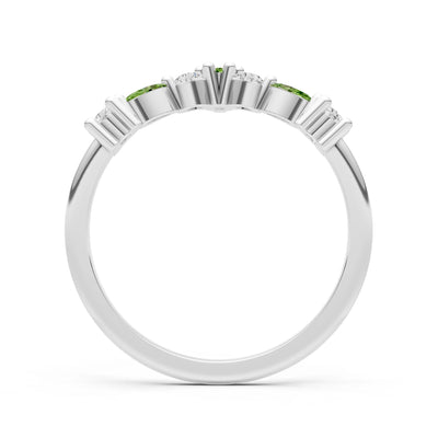 Peridot Round and  Marquise Chevron Wedding Ring