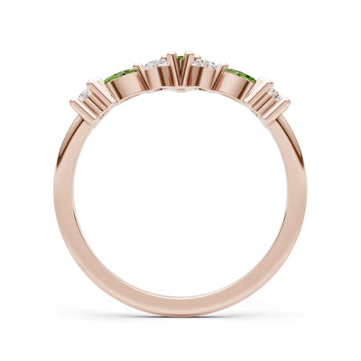 Round and Marquise Lab Grown Diamonds Chevron Wedding Gold Ring