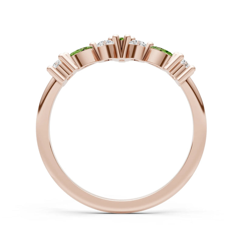 Round and Marquise Lab Grown Diamonds Chevron Wedding Gold Ring
