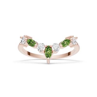Round and Marquise Lab Grown Diamonds Chevron Wedding Gold Ring
