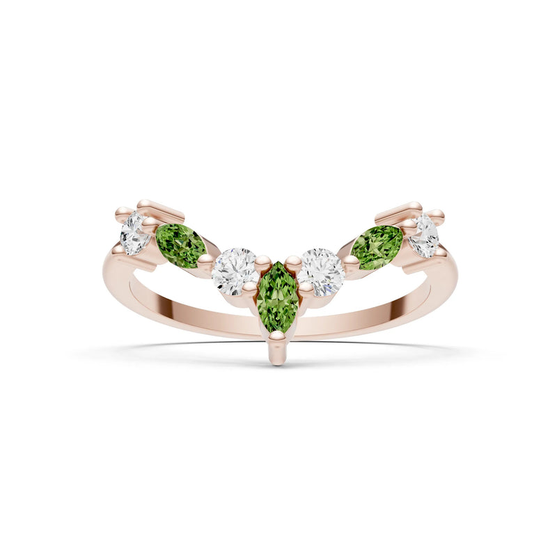 Round and Marquise Lab Grown Diamonds Chevron Wedding Gold Ring
