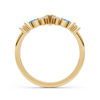 Round and Marquise Lab Grown Diamonds Chevron Wedding Gold Ring