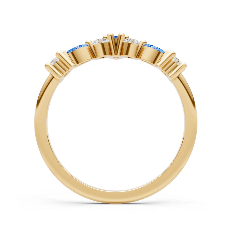 Round and Marquise Lab Grown Diamonds Chevron Wedding Gold Ring