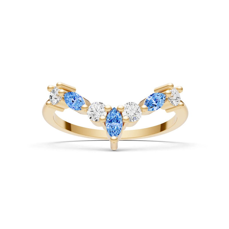 Round and Marquise Lab Grown Diamonds Chevron Wedding Gold Ring