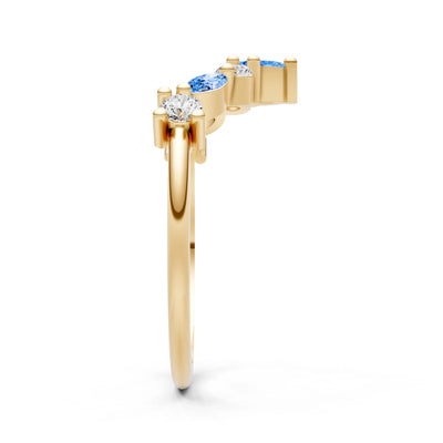 Round and Marquise Lab Grown Diamonds Chevron Wedding Gold Ring