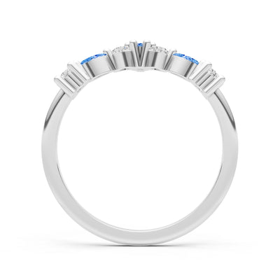 Round and Marquise Lab Grown Diamonds Chevron Wedding Gold Ring