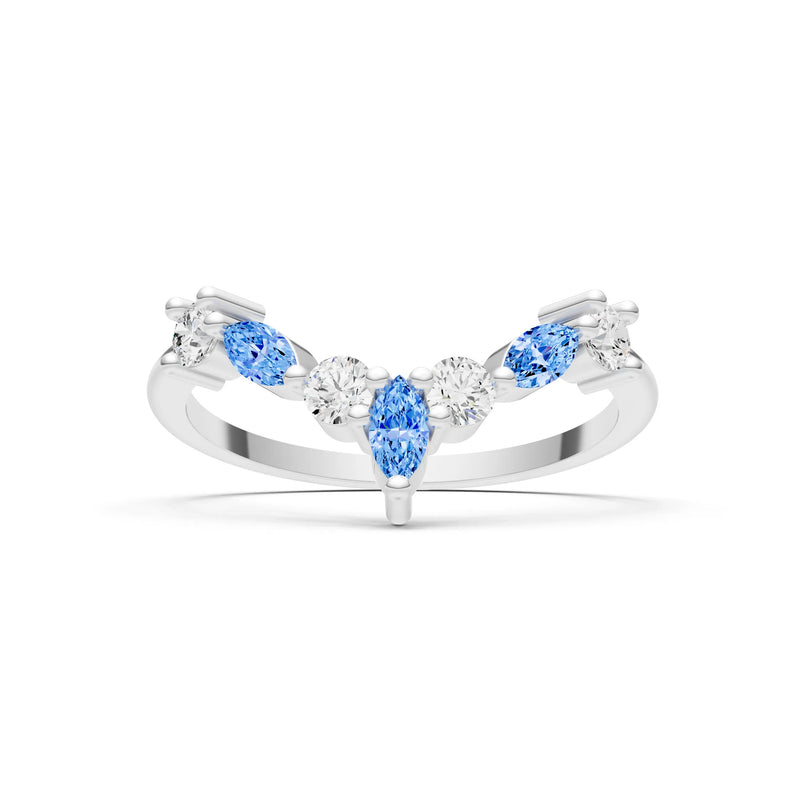 Round and Marquise Lab Grown Diamonds Chevron Wedding Gold Ring