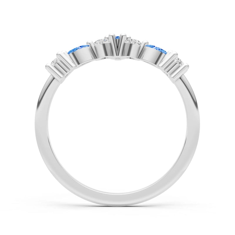 Swiss Blue Topaz Round and  Marquise Chevron Wedding Ring