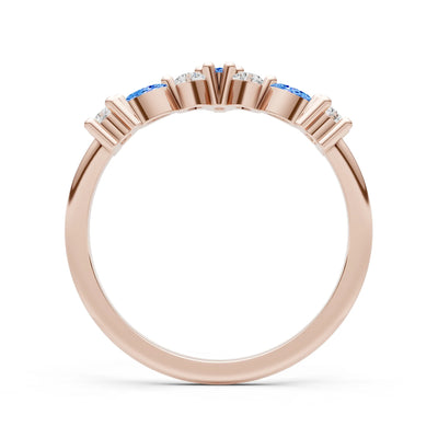 Round and Marquise Lab Grown Diamonds Chevron Wedding Gold Ring