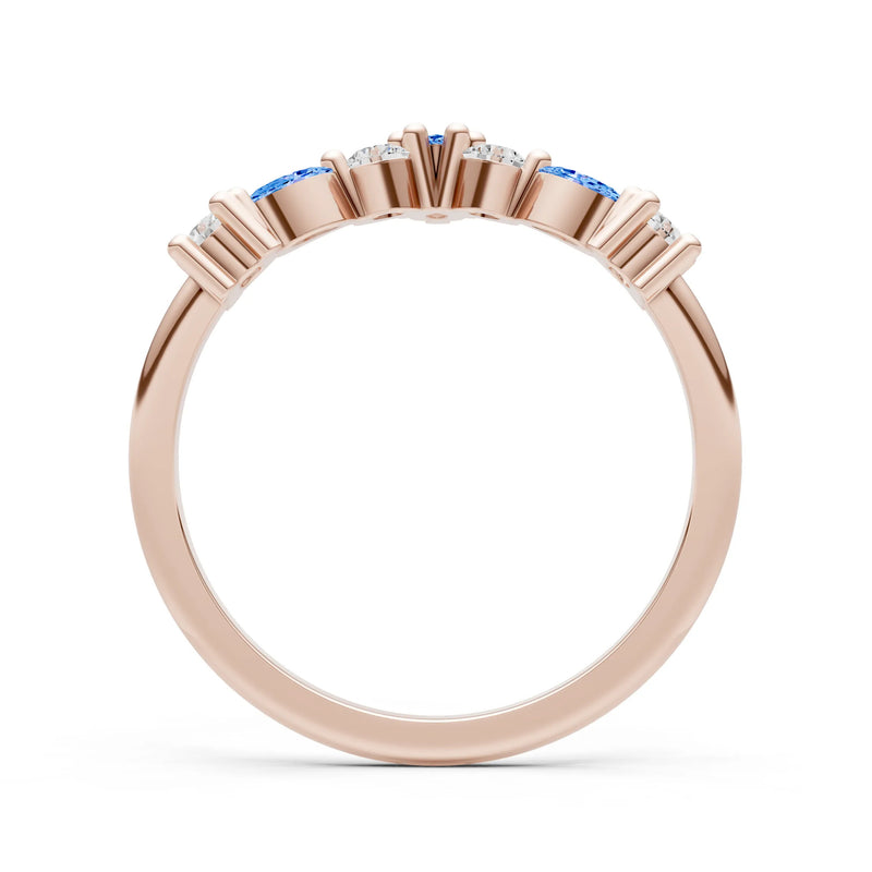 Round and Marquise Lab Grown Diamonds Chevron Wedding Gold Ring