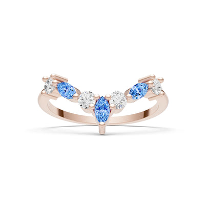 Round and Marquise Lab Grown Diamonds Chevron Wedding Gold Ring