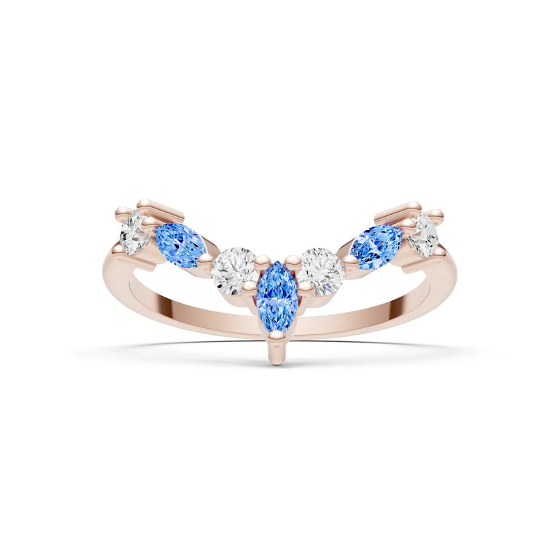 Round and Marquise Lab Grown Diamonds Chevron Wedding Gold Ring
