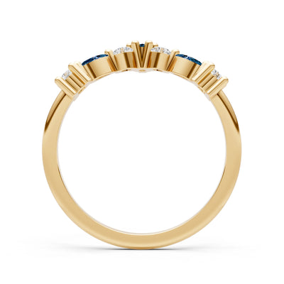 Round and Marquise Lab Grown Diamonds Chevron Wedding Gold Ring