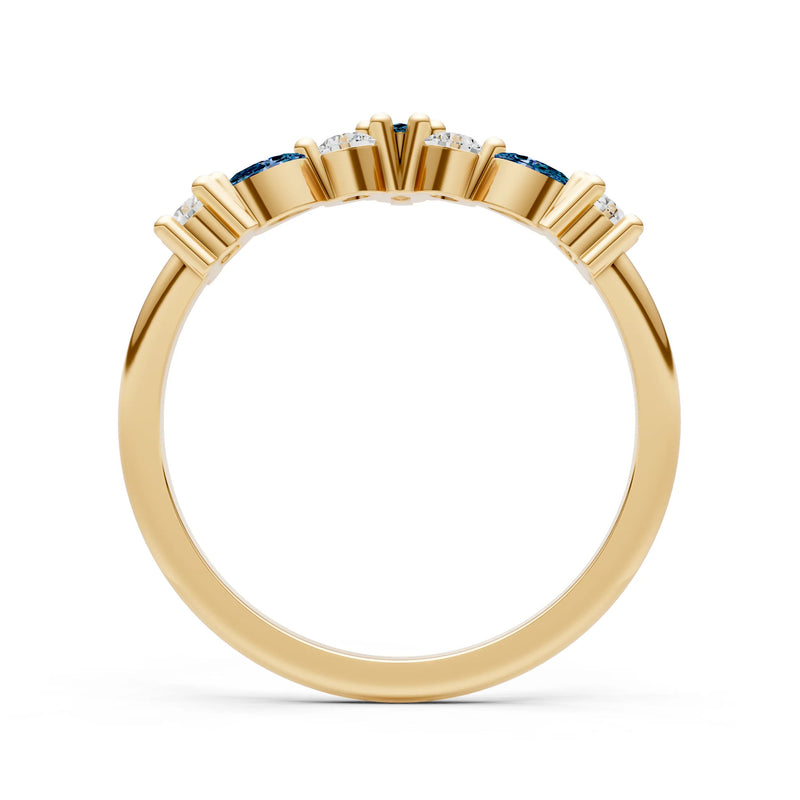 Round and Marquise Lab Grown Diamonds Chevron Wedding Gold Ring