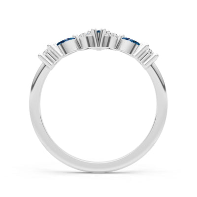 Round and Marquise Lab Grown Diamonds Chevron Wedding Gold Ring