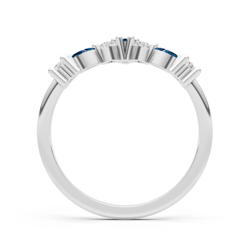 Round and Marquise Lab Grown Diamonds Chevron Wedding Gold Ring