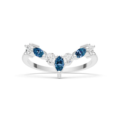 Round and Marquise Lab Grown Diamonds Chevron Wedding Gold Ring