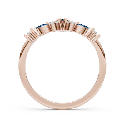 Round and Marquise Lab Grown Diamonds Chevron Wedding Gold Ring