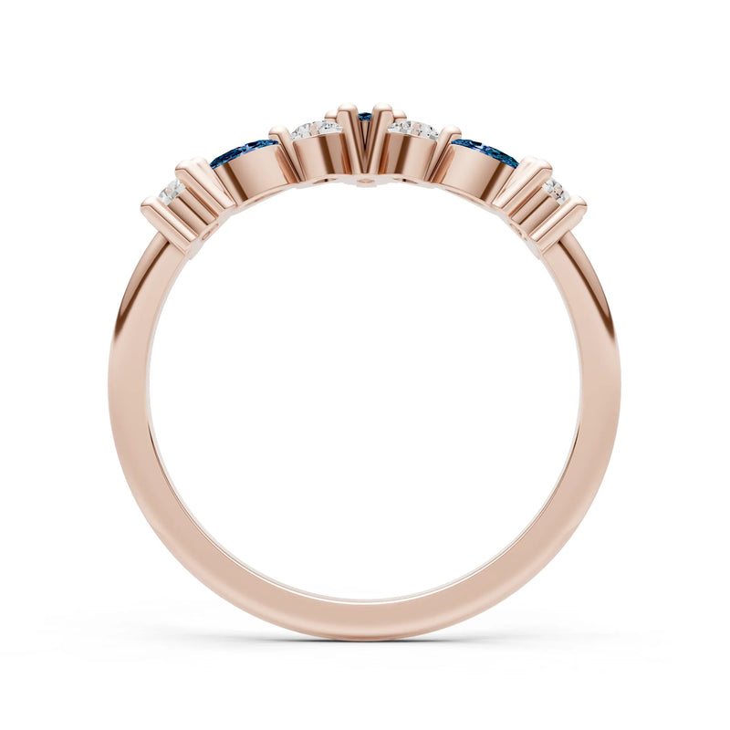 Round and Marquise Lab Grown Diamonds Chevron Wedding Gold Ring