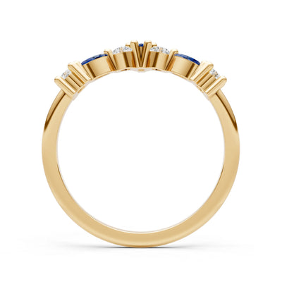 Blue Sapphire Round and  Marquise Chevron Wedding Ring